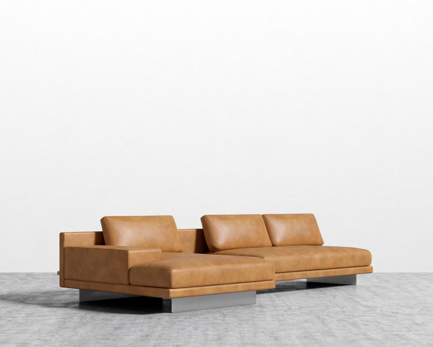 Dresden Sectional Sofa - Walnut Veneer Storage Table, Microfiber Leather - Trento Morocco, Left-Hand-Facing, Brushed Steel - Dresden