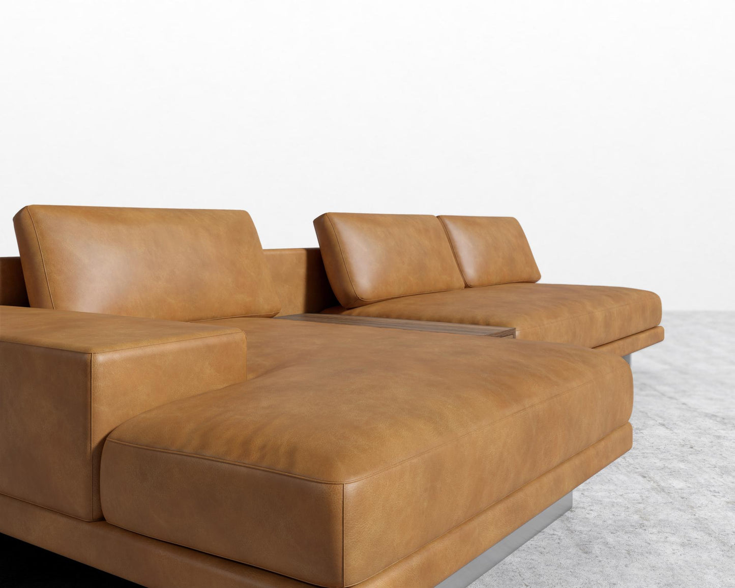 Dresden Sectional Sofa - Walnut Veneer Storage Table, Microfiber Leather - Trento Morocco, Left-Hand-Facing, Brushed Steel - Dresden