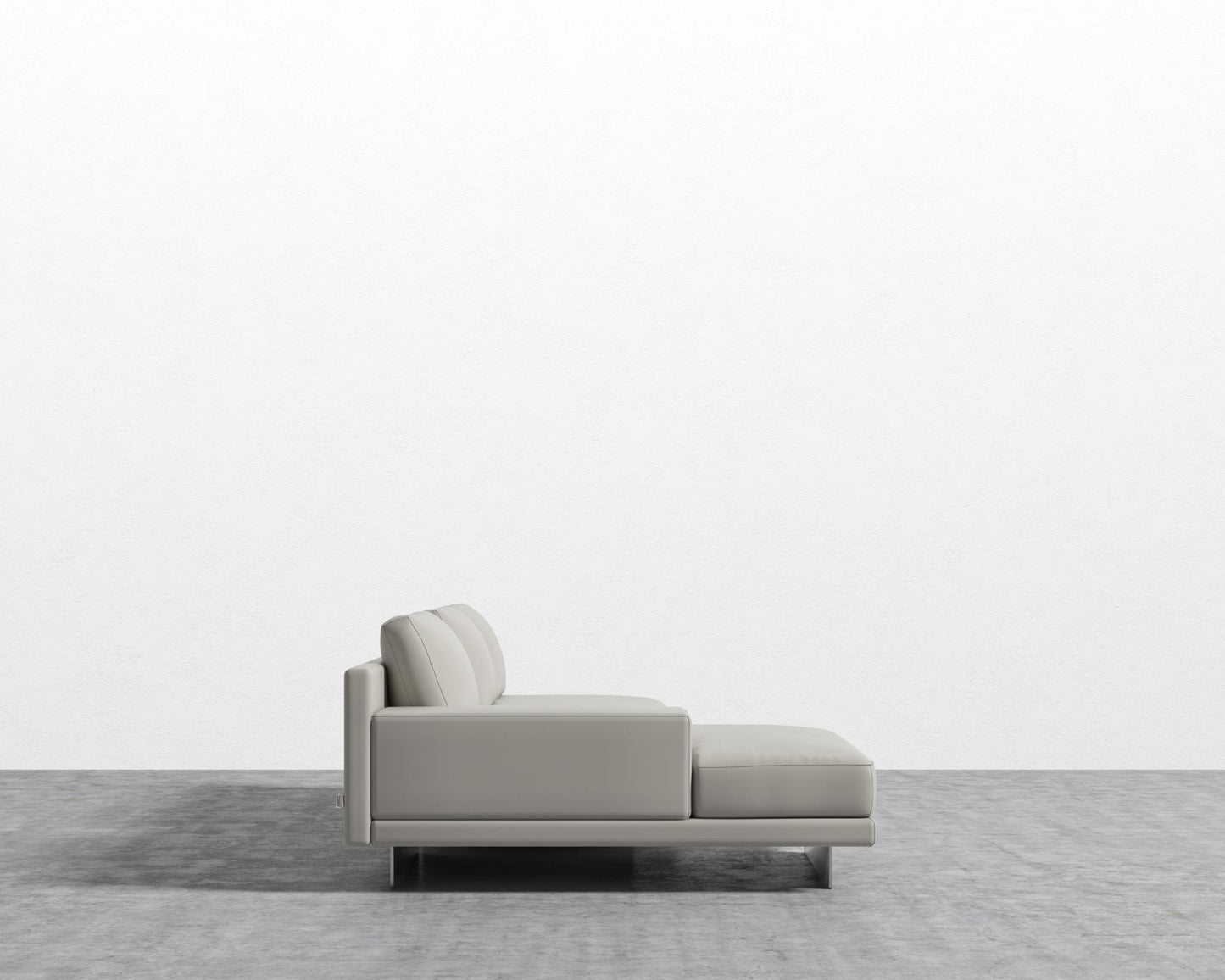 Dresden Sectional Sofa - Walnut Veneer Storage Table, Left-Hand-Facing, Microfiber Leather - Trento Taupe, Brushed Steel - Dresden