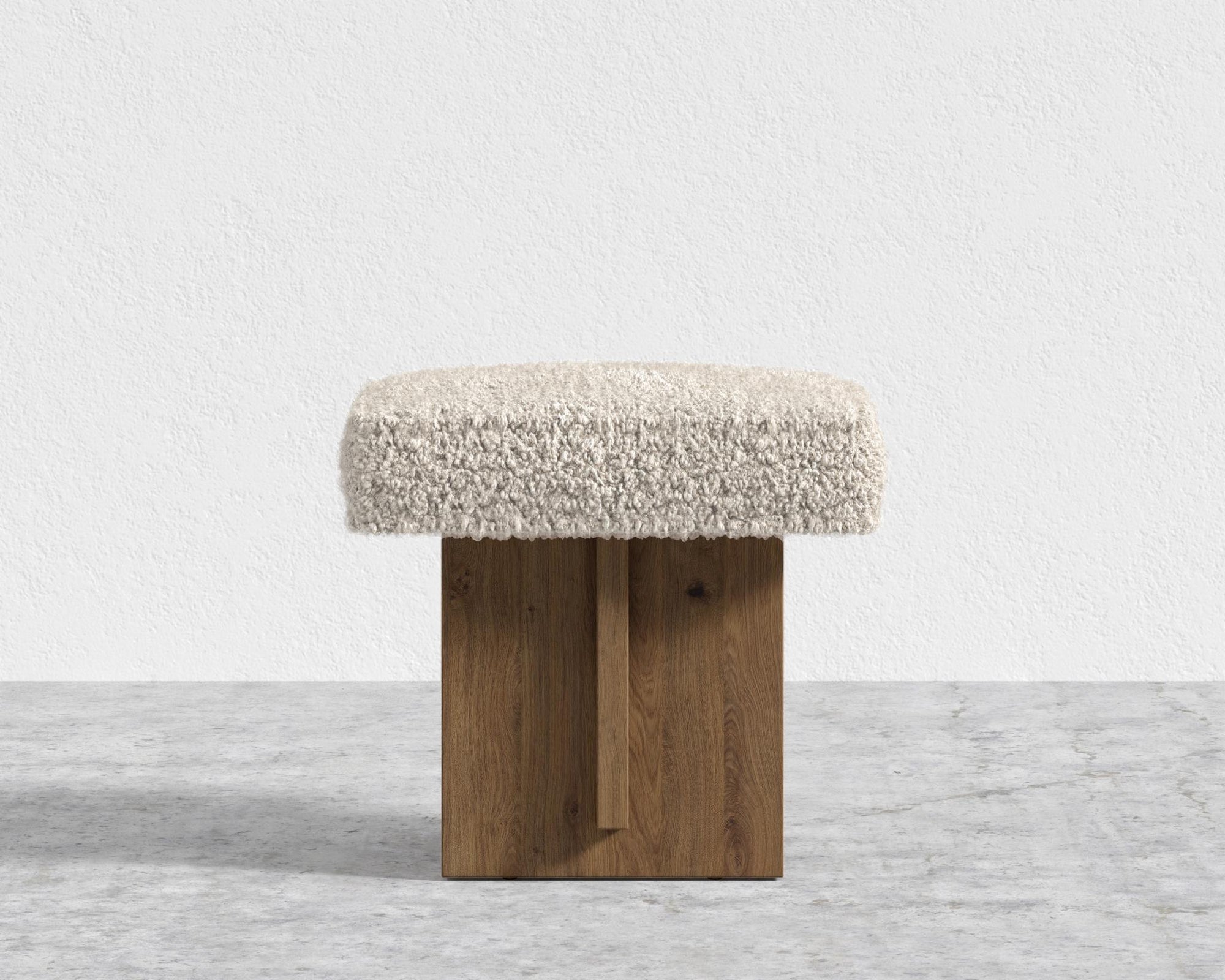 Echo Stool by Maria Sharapova - Natural Acacia, Shearling - Almond