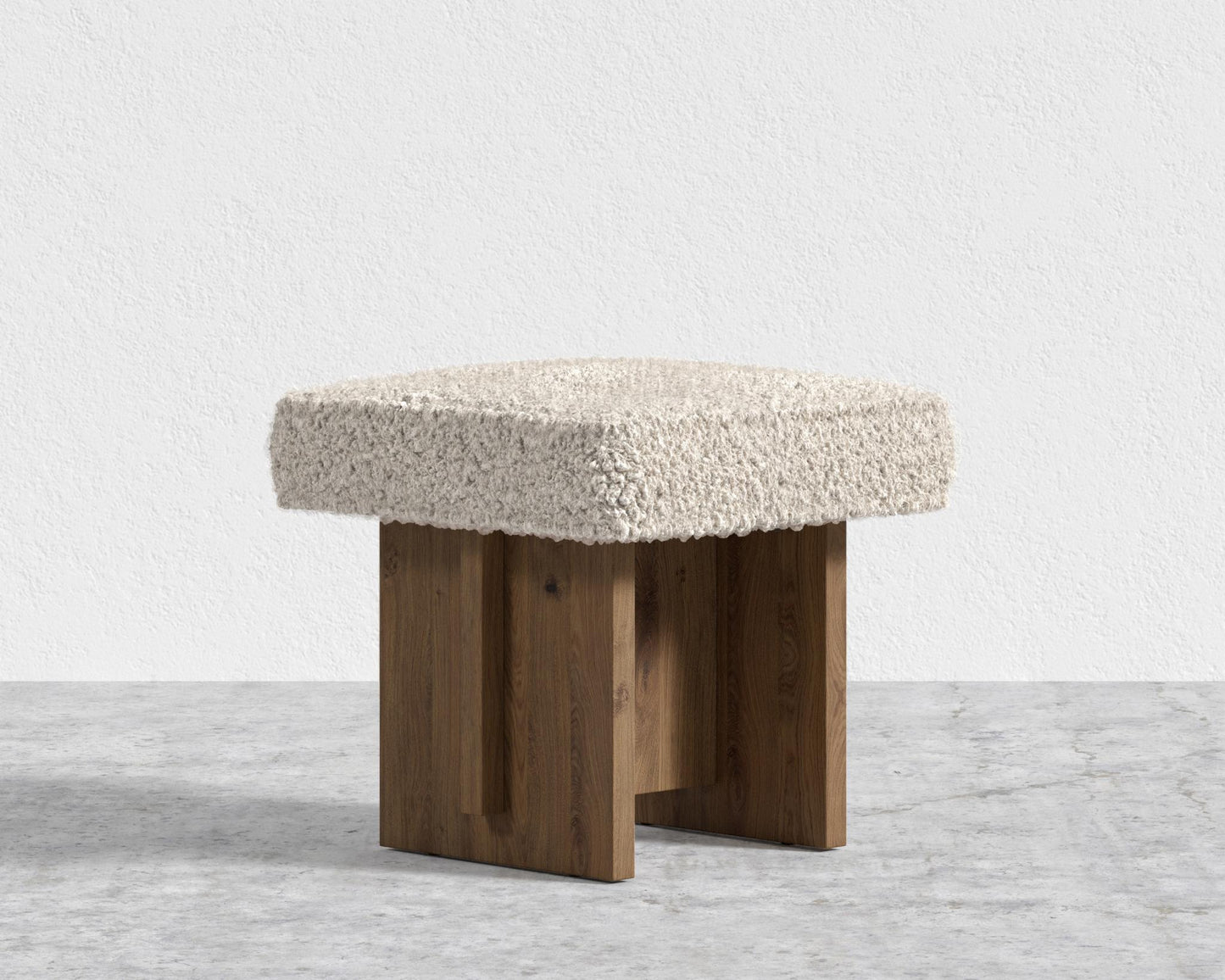 Echo Stool by Maria Sharapova - Natural Acacia, Shearling - Almond