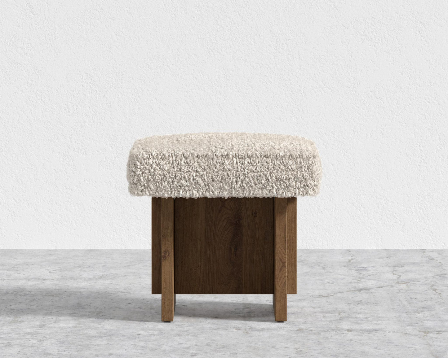 Echo Stool by Maria Sharapova - Natural Acacia, Shearling - Almond