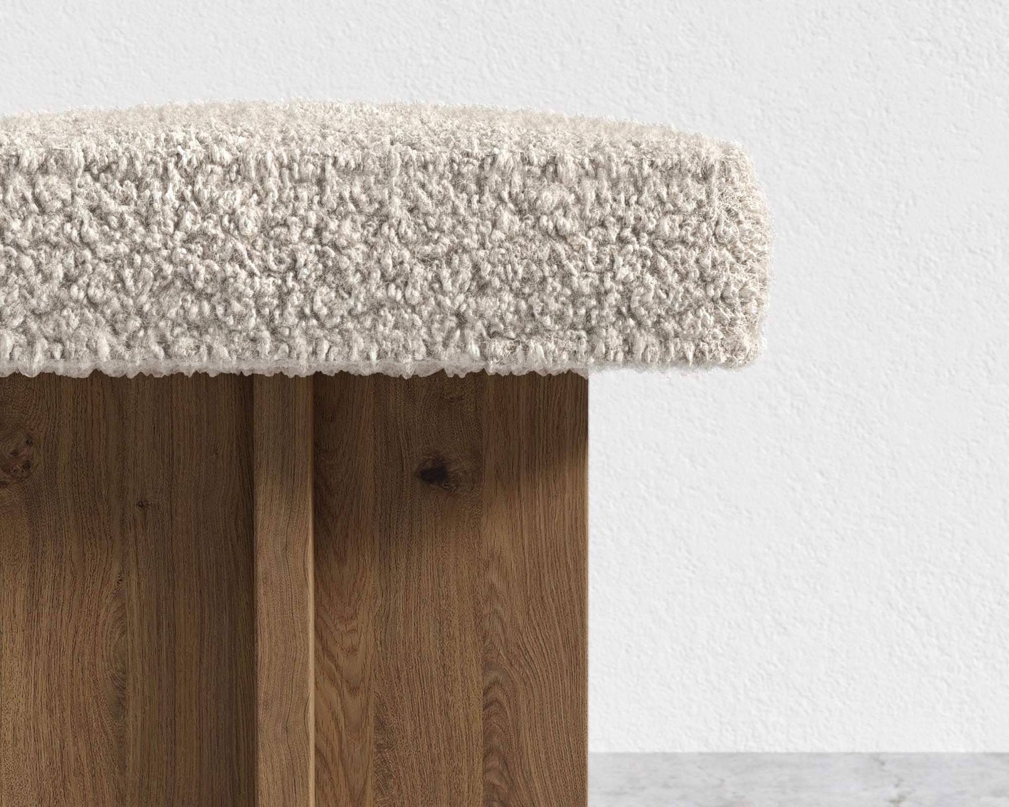 Echo Stool by Maria Sharapova - Natural Acacia, Shearling - Almond