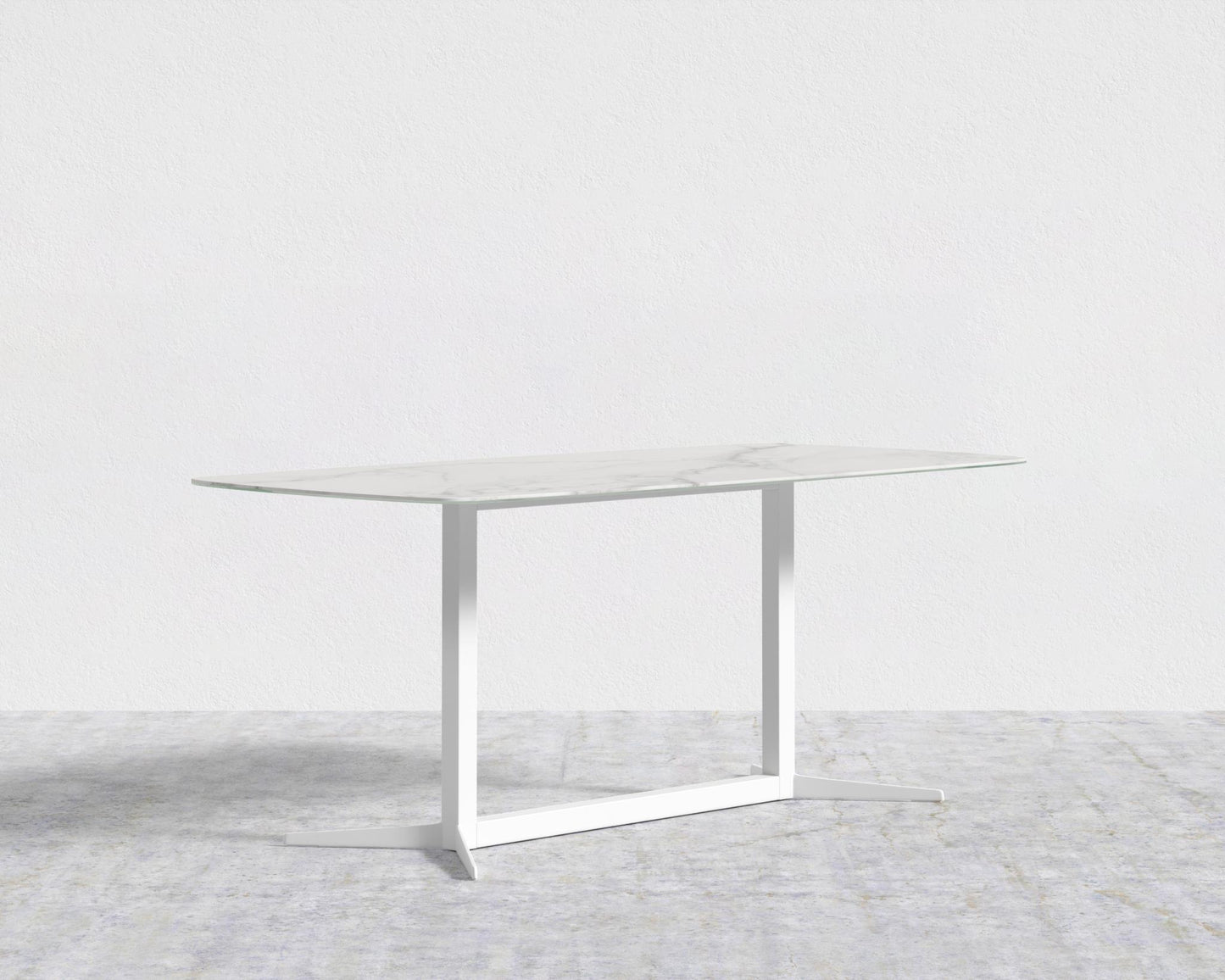 Elaine Dining Table - White - Elaine Outdoor, White Calacatta Ceramic w/ Tempered Glass, 71" | 180cm