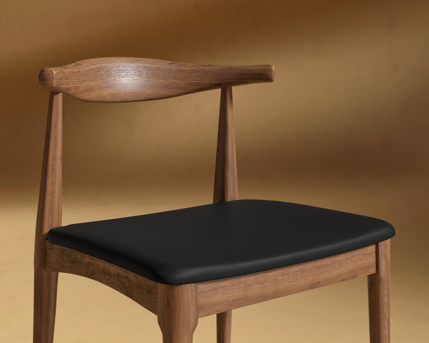 Elbow Chair - Walnut Stain, PU Leather - Monaco Black