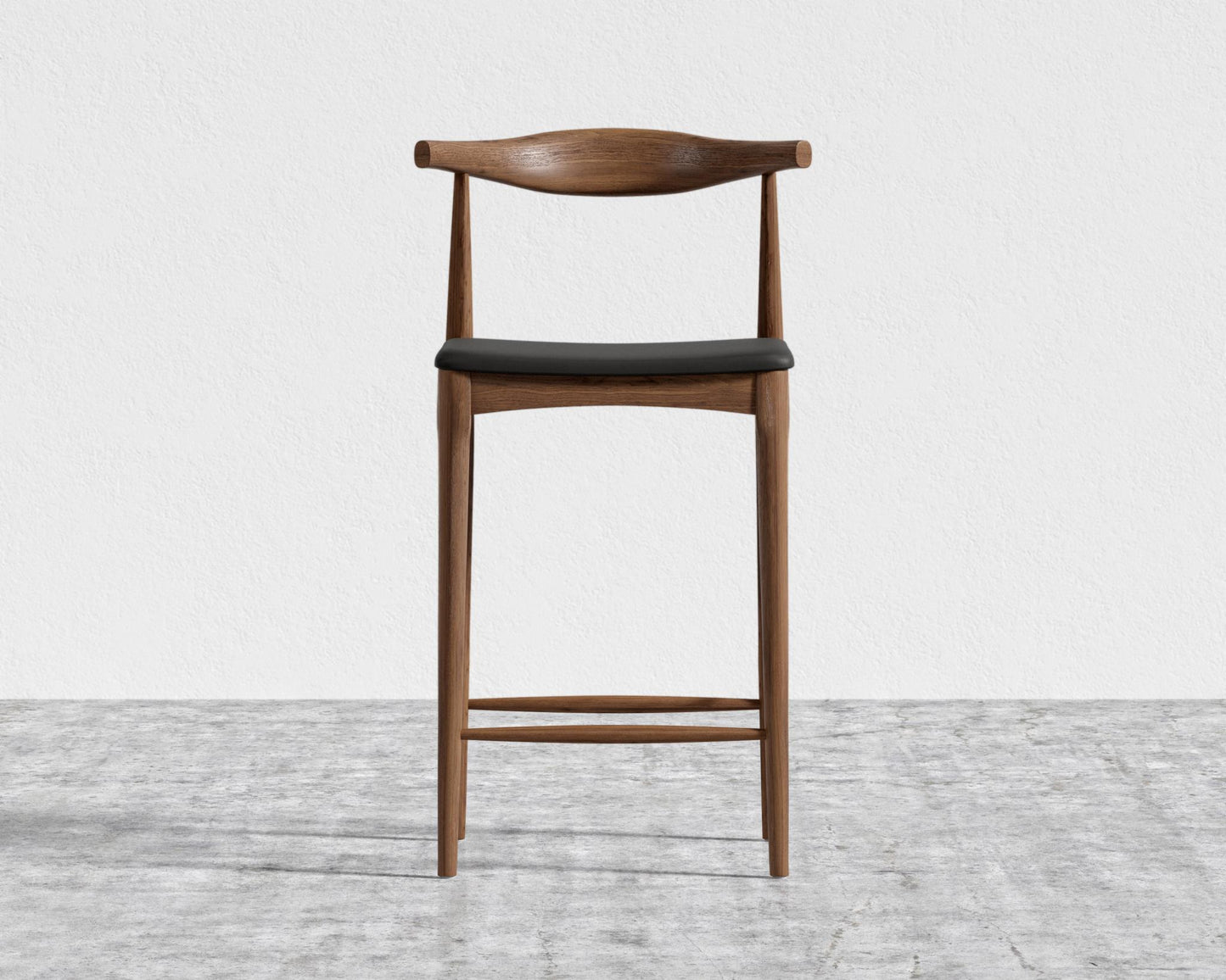 Elbow Counter Stool - Walnut Stain, Microfiber Leather - Trento Black