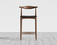 Elbow Counter Stool - Walnut Stain, Microfiber Leather - Trento Black