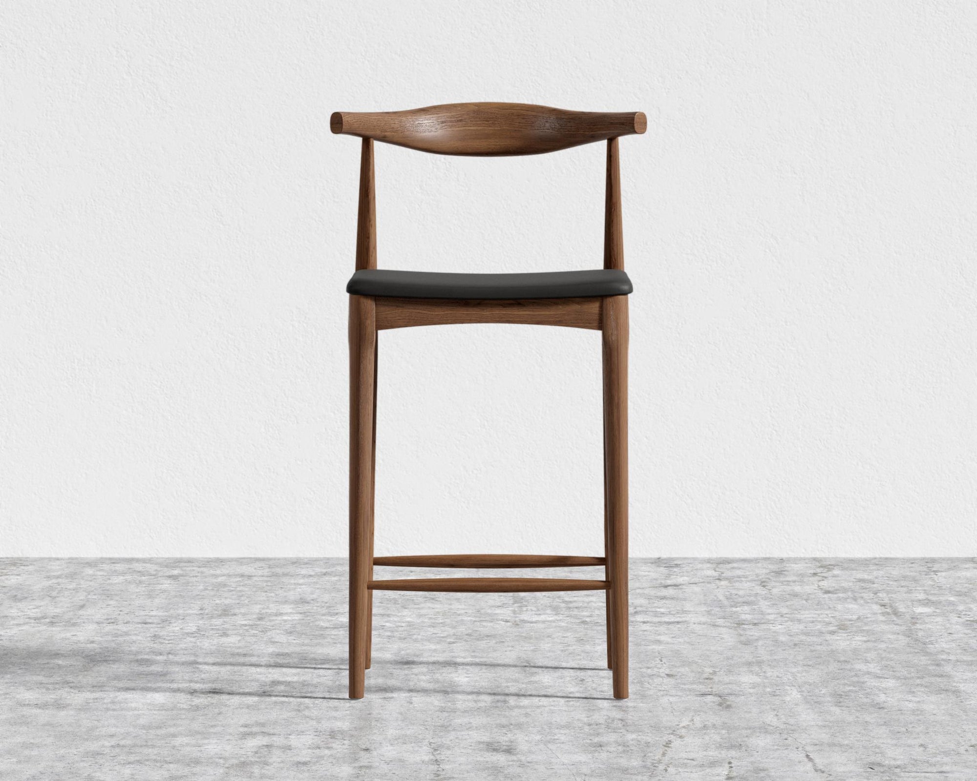 Elbow Counter Stool - Walnut Stain, Microfiber Leather - Trento Black