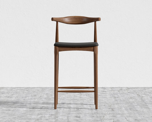Elbow Counter Stool - Walnut Stain, Microfiber Leather - Trento Black