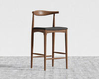 Elbow Counter Stool - Walnut Stain, Microfiber Leather - Trento Black