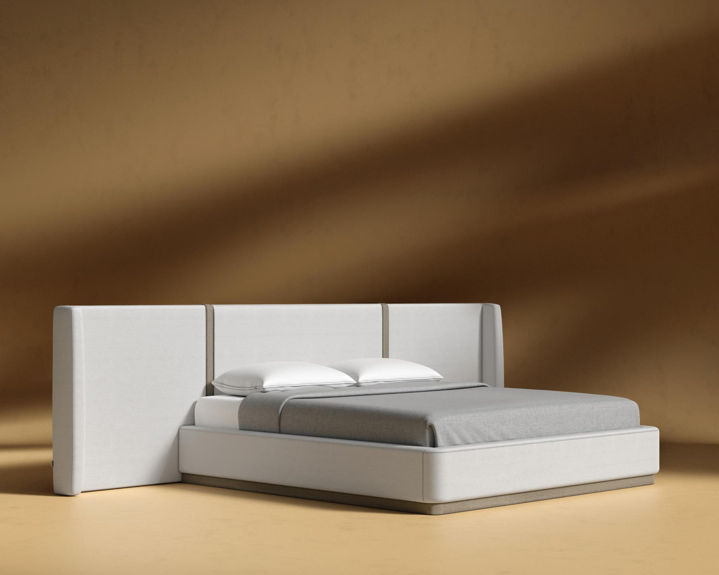Eva Bed - King, Grey Oak Veneer, Performance Linen - Swan