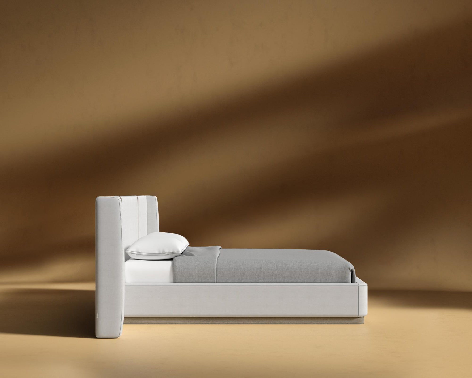 Eva Bed - King, Grey Oak Veneer, Performance Linen - Swan