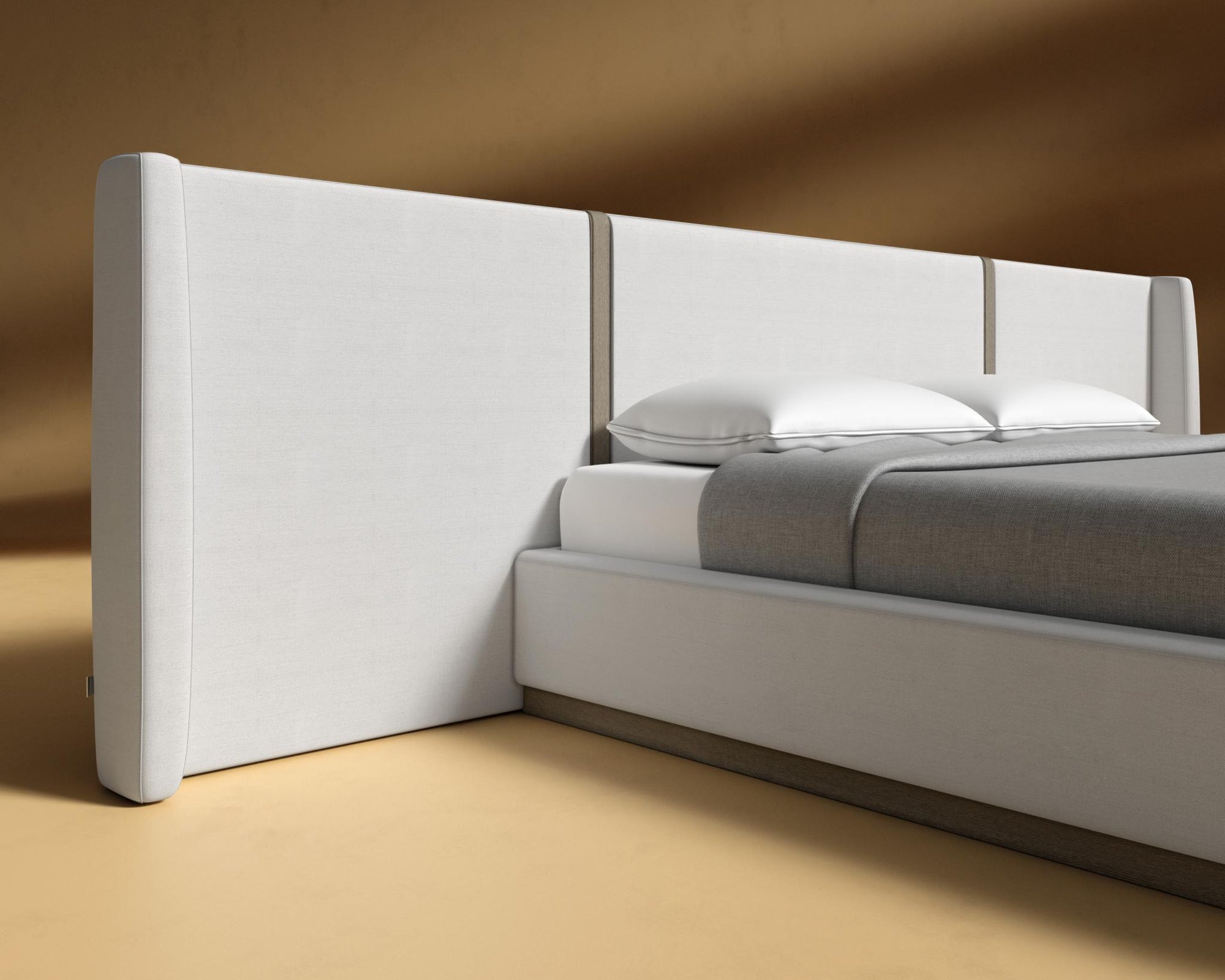 Eva Bed - King, Grey Oak Veneer, Performance Linen - Swan
