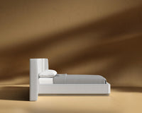 Eva Bed - King, Grey Oak Veneer, Performance Linen - Swan