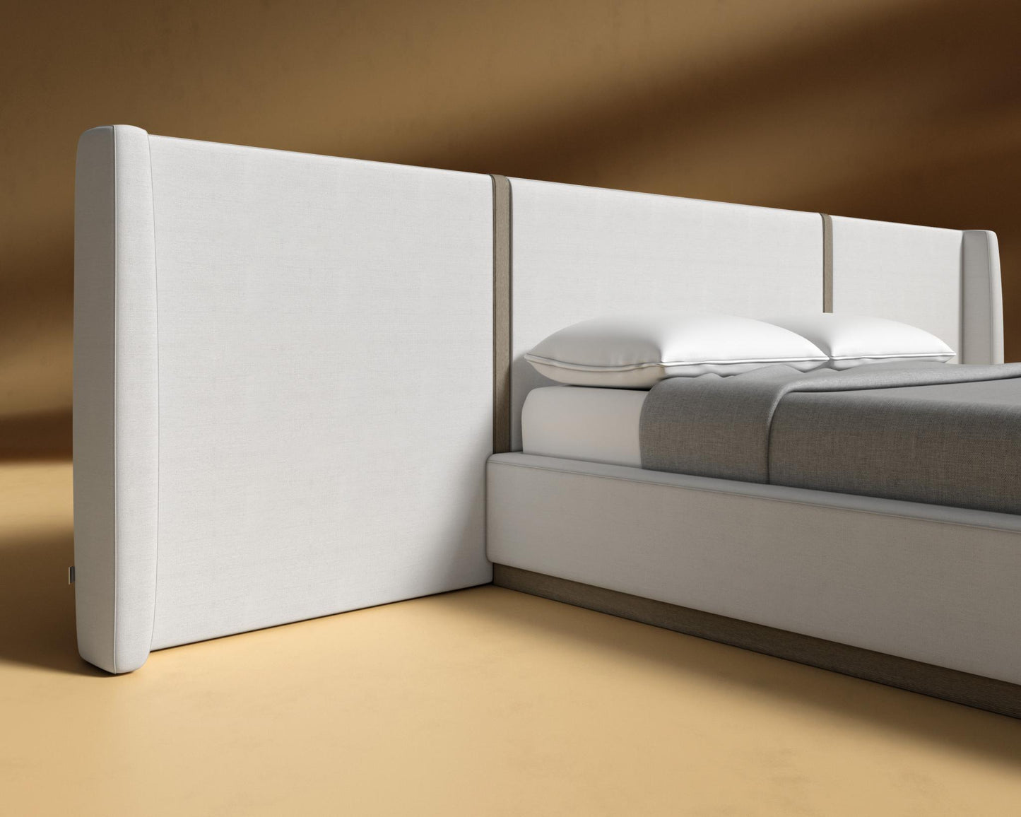 Eva Bed - King, Grey Oak Veneer, Performance Linen - Swan