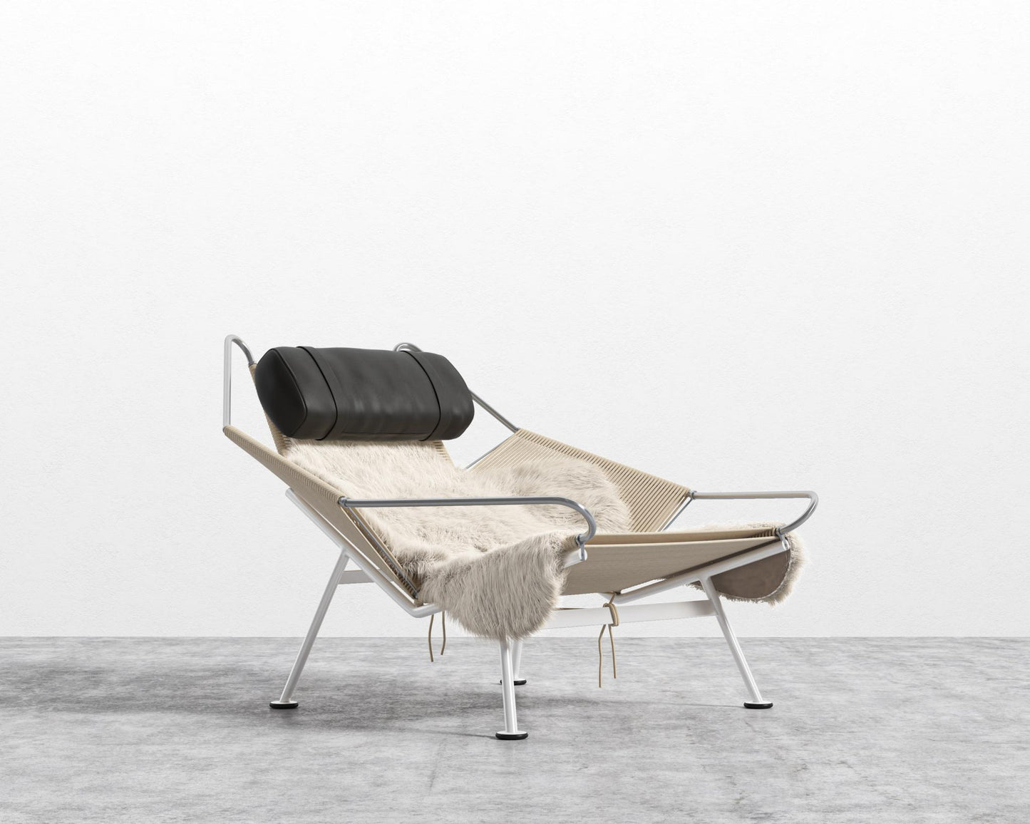 Flag Halyard Chair - White, Microfiber Leather - Trento Jet Black