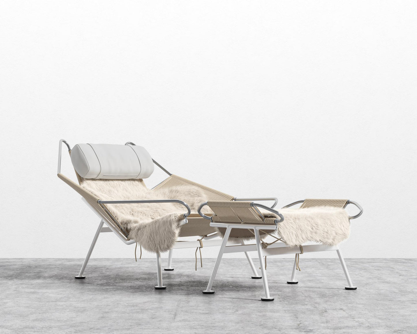 Flag Halyard Chair and Ottoman - White, Microfiber Leather - Trento Eggshell