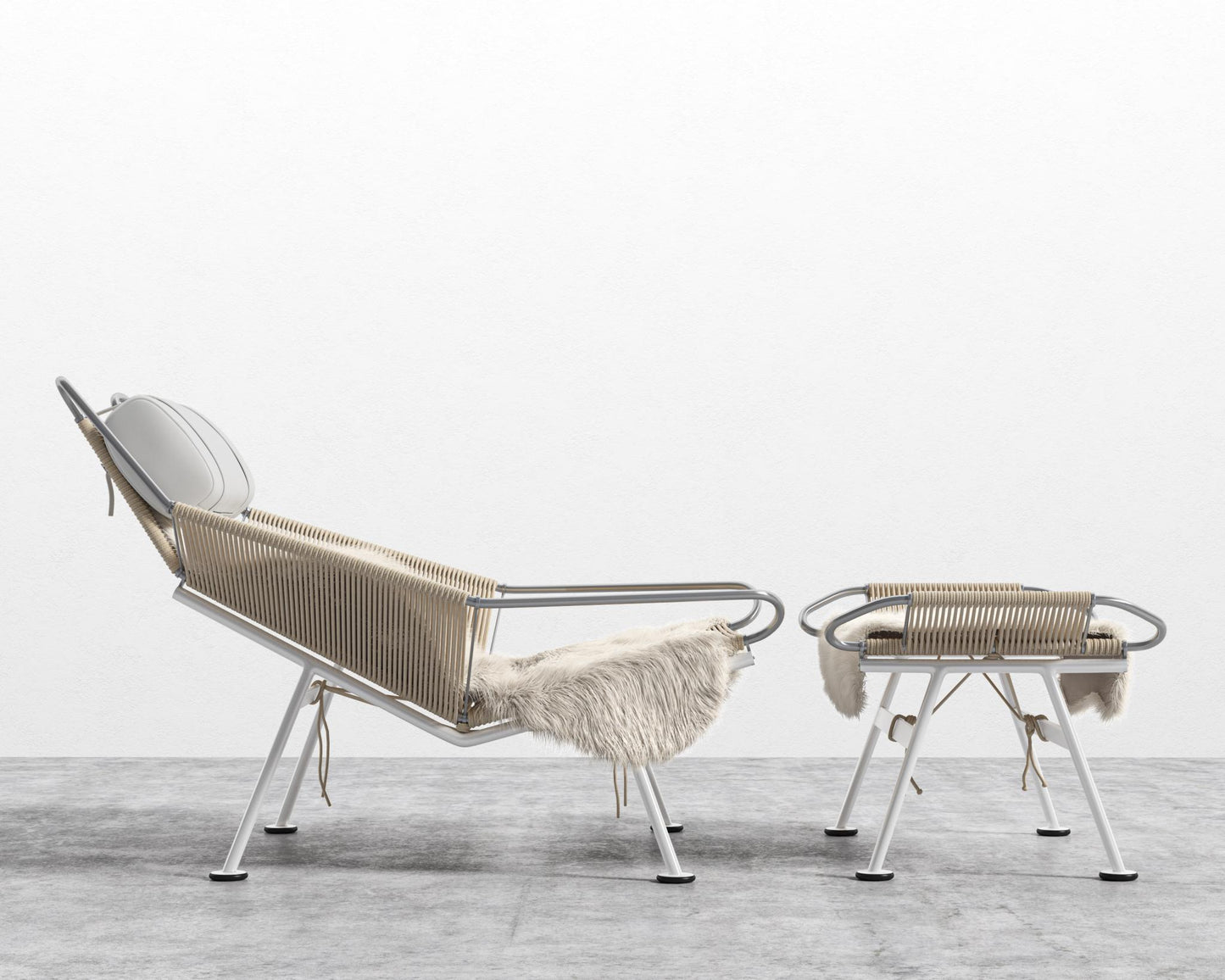 Flag Halyard Chair and Ottoman - White, Microfiber Leather - Trento Eggshell