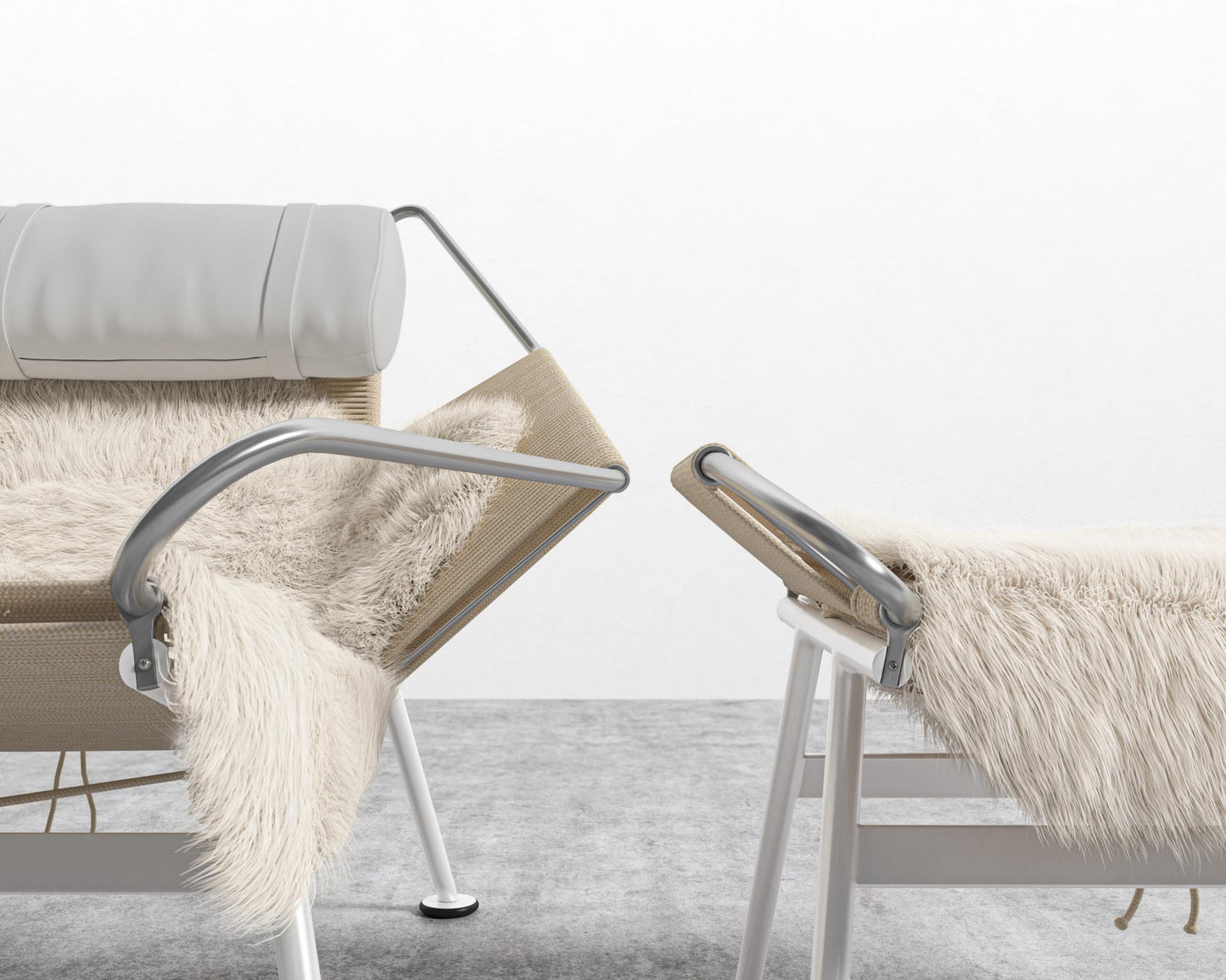 Flag Halyard Chair and Ottoman - White, Microfiber Leather - Trento Eggshell