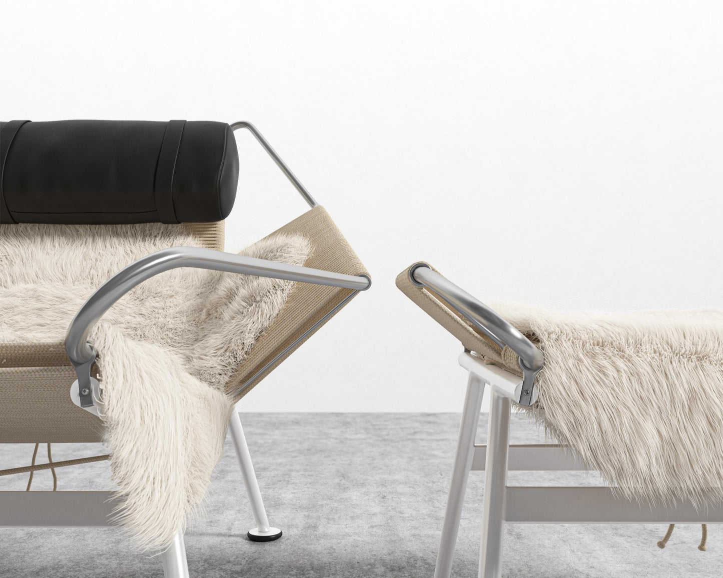 Flag Halyard Chair and Ottoman - White, Microfiber Leather - Trento Jet Black