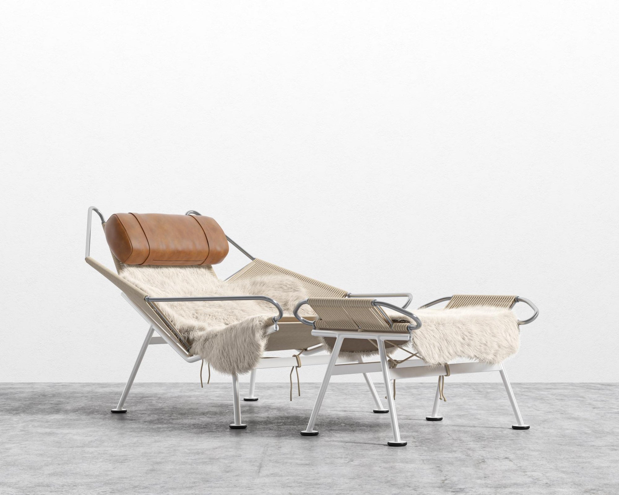 Flag Halyard Chair and Ottoman - White, Microfiber Leather - Trento Morocco