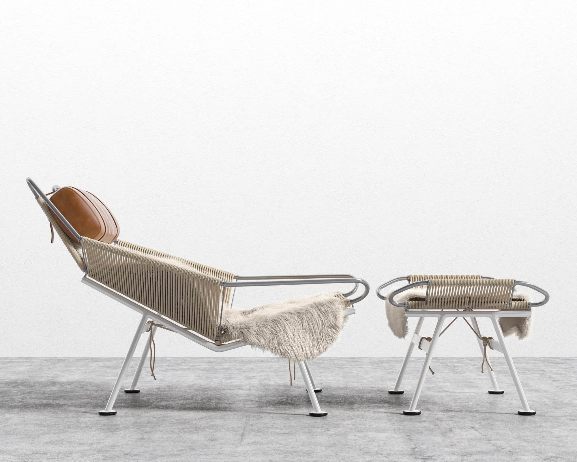 Flag Halyard Chair and Ottoman - White, Microfiber Leather - Trento Morocco