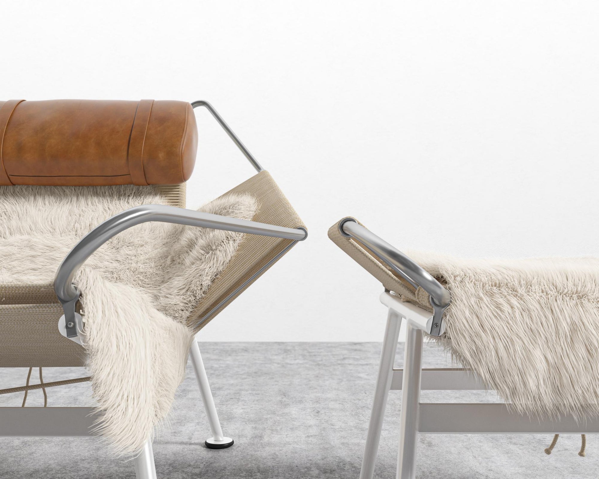 Flag Halyard Chair and Ottoman - White, Microfiber Leather - Trento Morocco