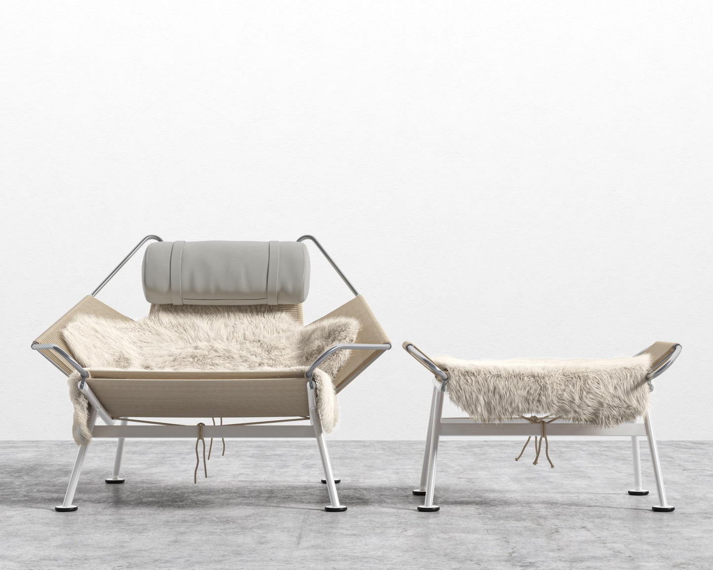 Flag Halyard Chair and Ottoman - White, Microfiber Leather - Trento Taupe