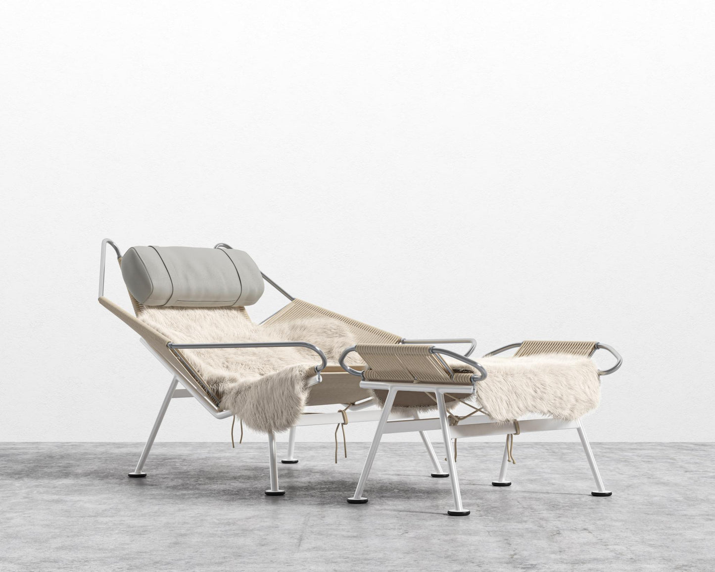 Flag Halyard Chair and Ottoman - White, Microfiber Leather - Trento Taupe