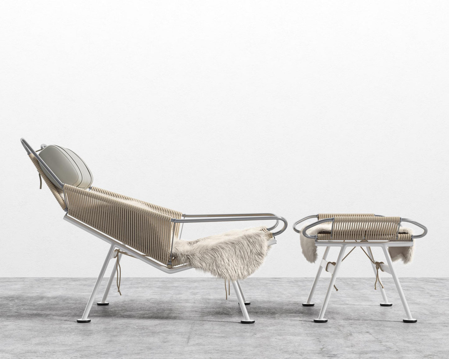 Flag Halyard Chair and Ottoman - White, Microfiber Leather - Trento Taupe