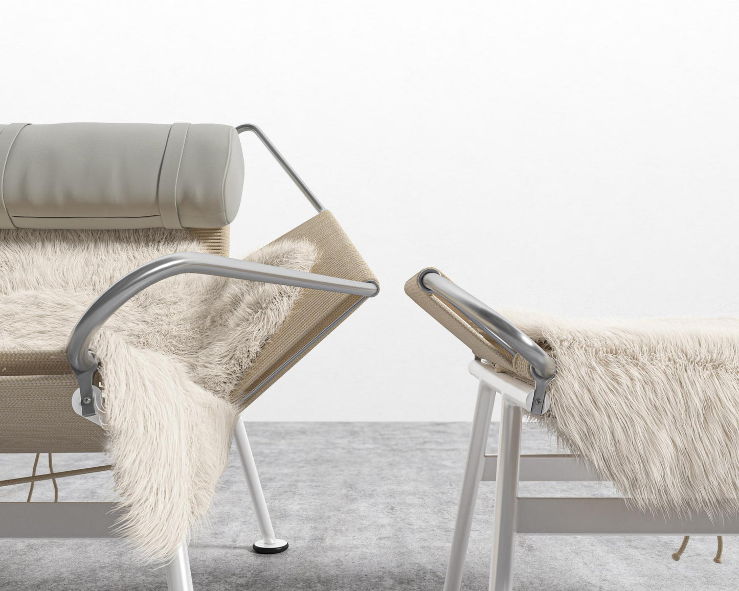 Flag Halyard Chair and Ottoman - White, Microfiber Leather - Trento Taupe