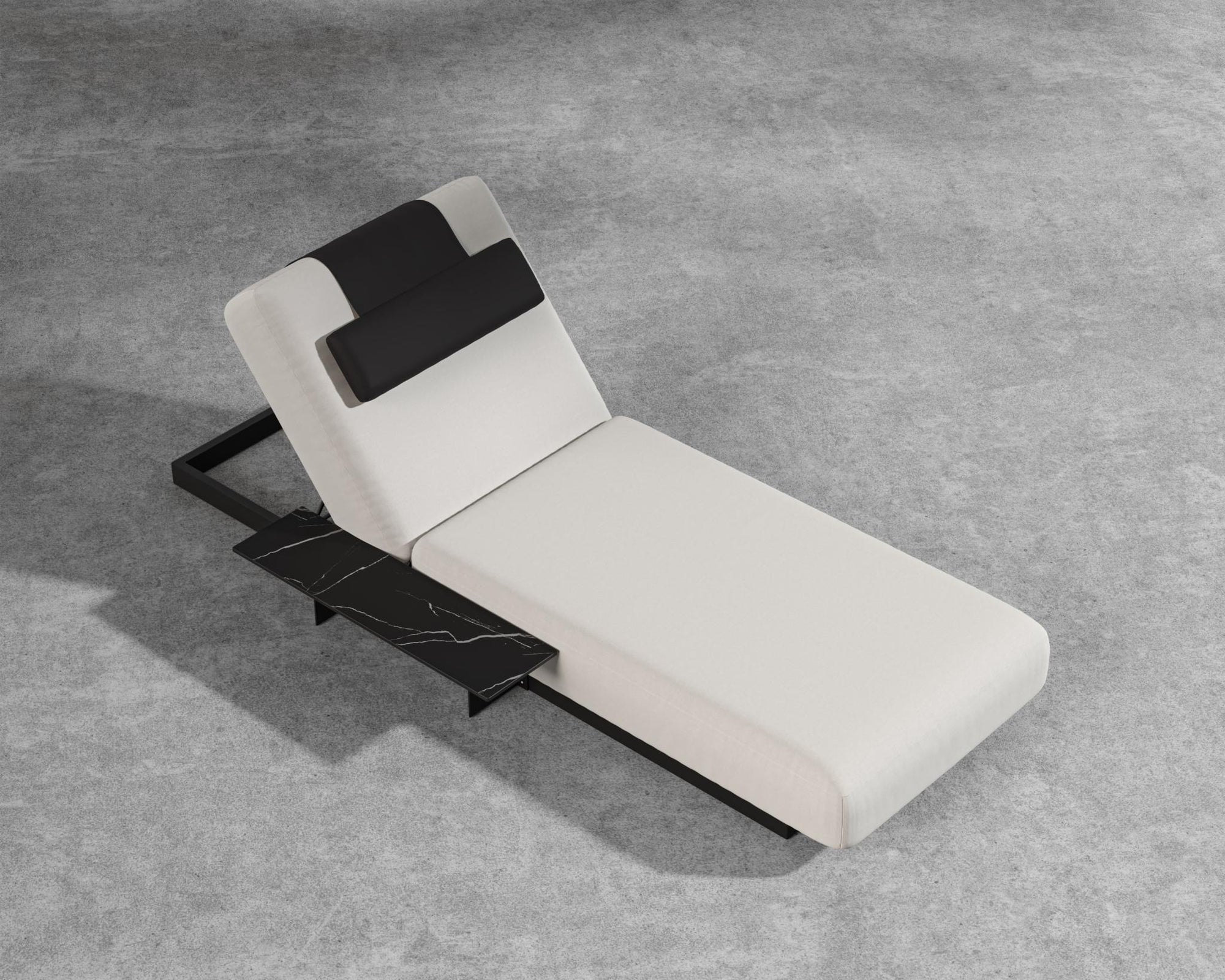 Florian Outdoor Lounger - Arcadia Cushion, Palisades / Black Frame, Black Pietra Ceramic