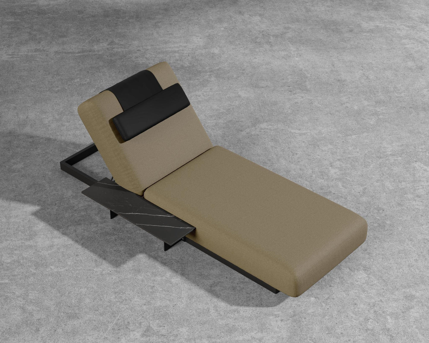 Florian Outdoor Lounger - Arcadia Cushion, Black Pietra Ceramic, Fresco / Black Frame