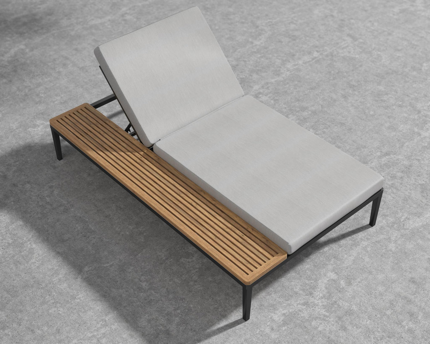 Francis Outdoor Lounger - Teak, Black, Outdoor Fabric - Encino