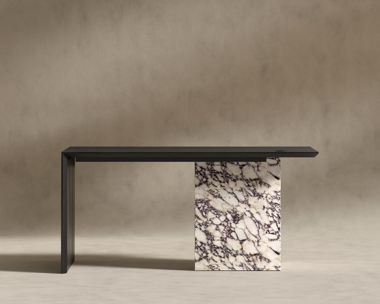 Gia Desk (Black Label) - 88" x 43", Viola Marble, Black Oak Veneer