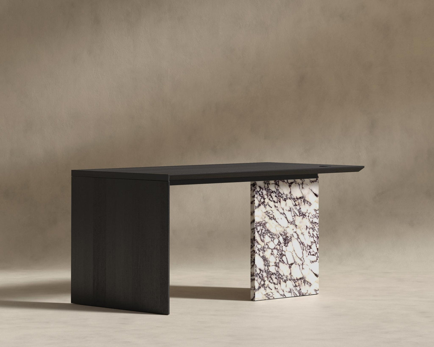 Gia Desk (Black Label) - 88" x 43", Viola Marble, Black Oak Veneer