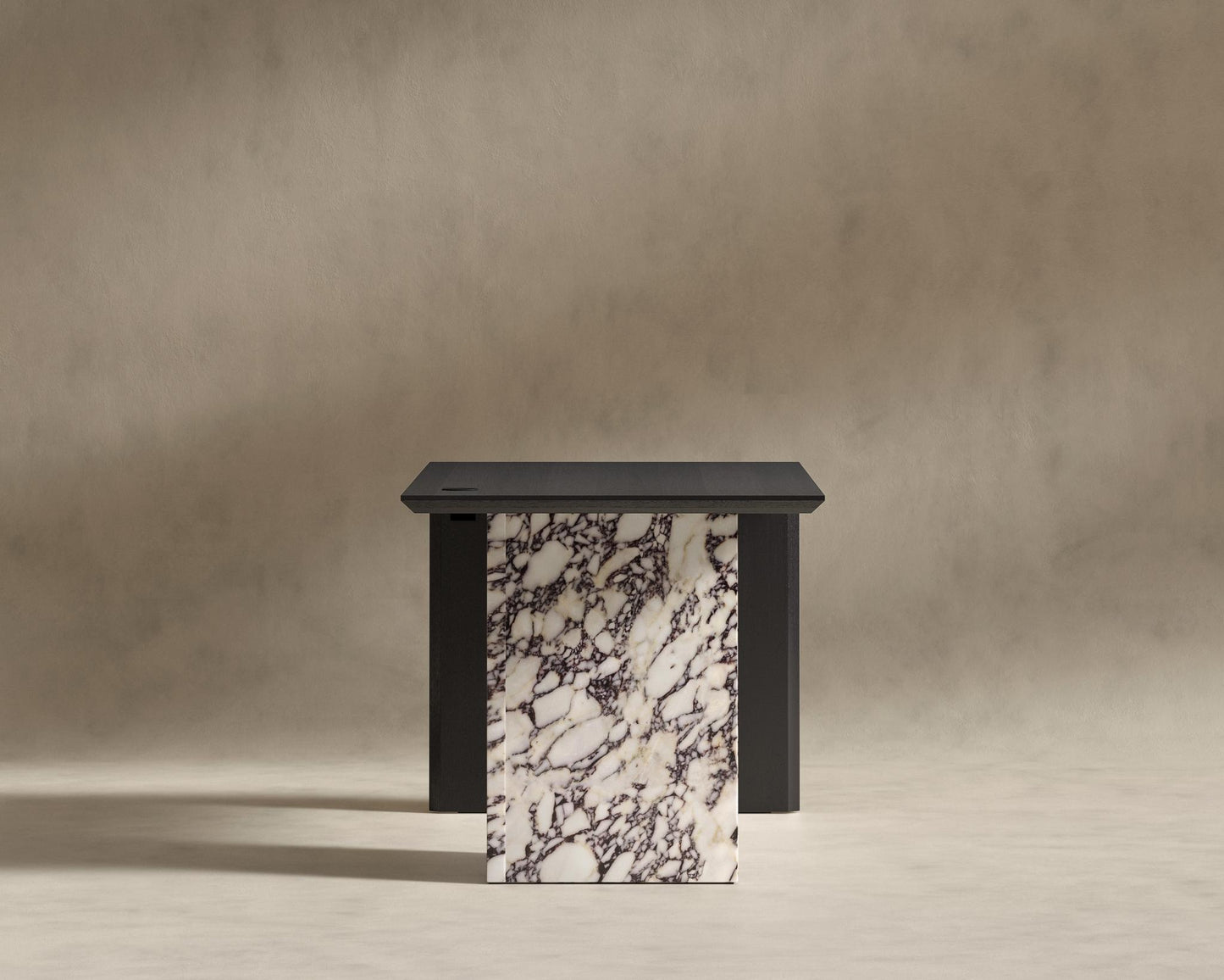 Gia Desk (Black Label) - 88" x 43", Viola Marble, Black Oak Veneer
