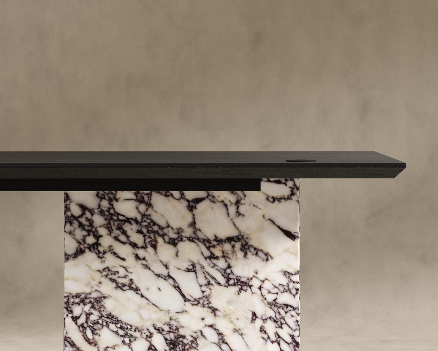 Gia Desk (Black Label) - 88" x 43", Viola Marble, Black Oak Veneer