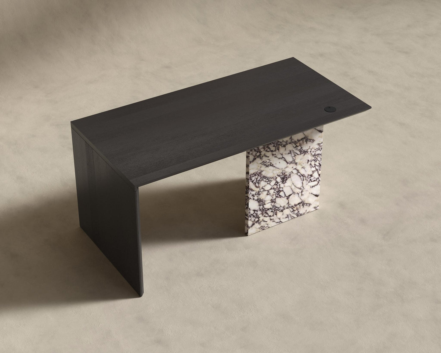 Gia Desk (Black Label) - 88" x 43", Viola Marble, Black Oak Veneer