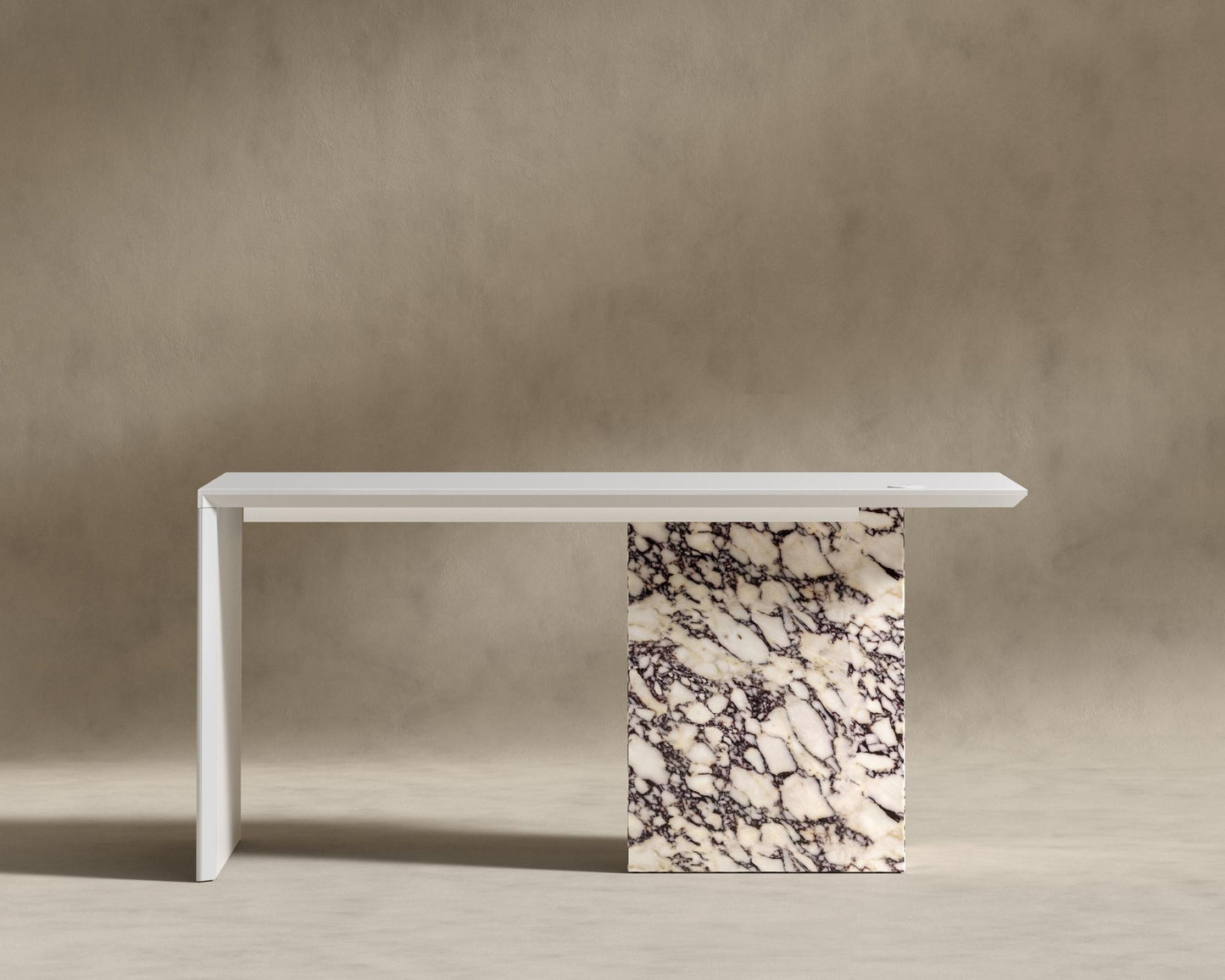 Gia Desk (Black Label) - 88" x 43", Viola Marble, Glossy White Lacquer