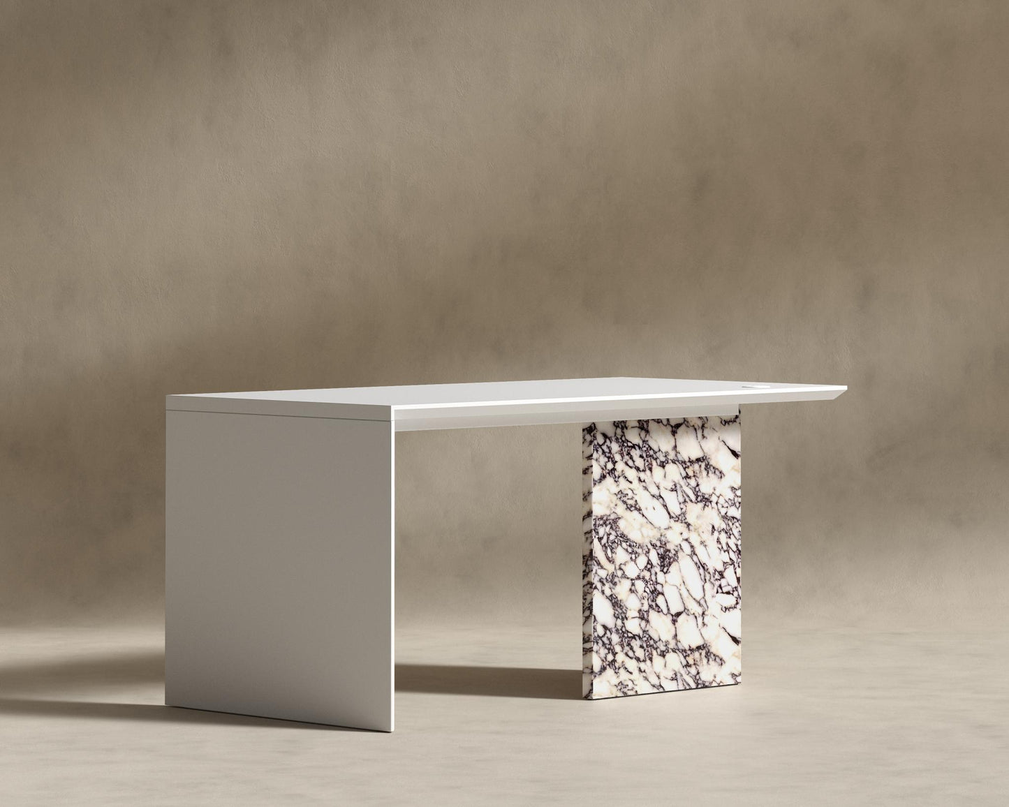 Gia Desk (Black Label) - 88" x 43", Viola Marble, Glossy White Lacquer