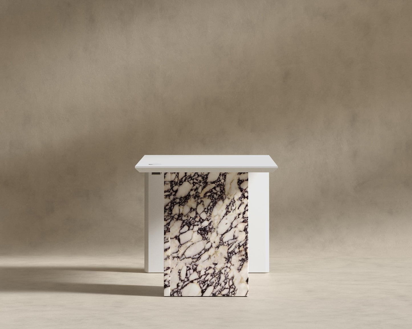 Gia Desk (Black Label) - 88" x 43", Viola Marble, Glossy White Lacquer