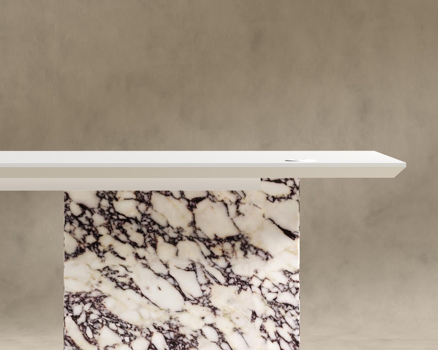 Gia Desk (Black Label) - 88" x 43", Viola Marble, Glossy White Lacquer