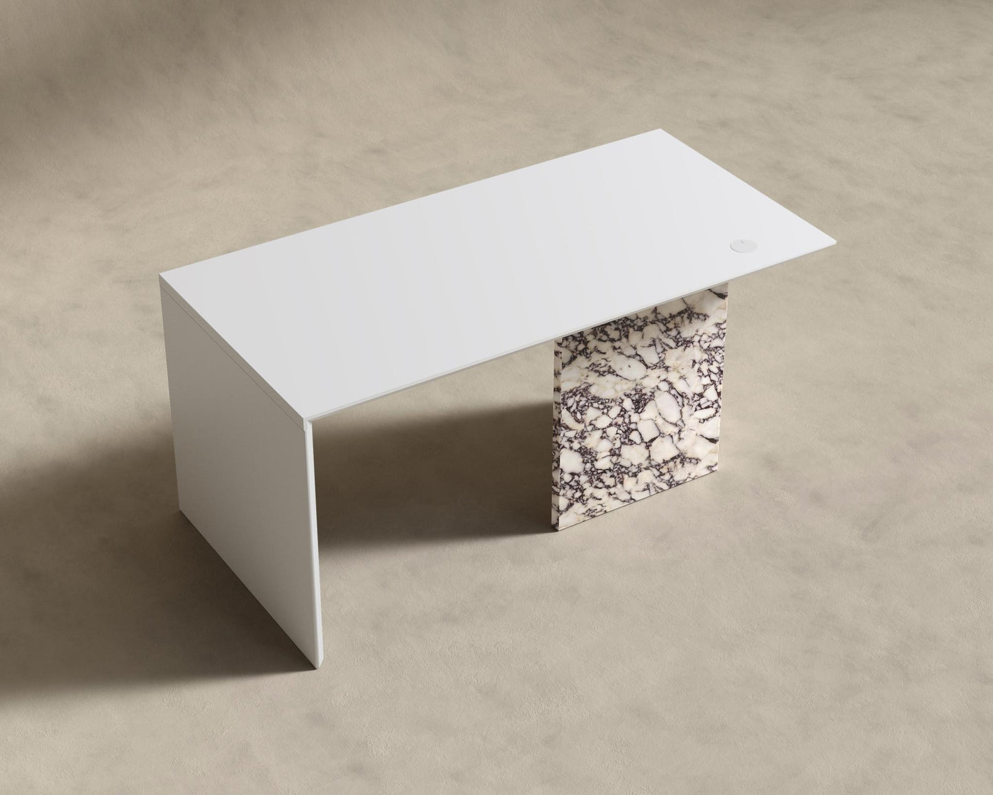 Gia Desk (Black Label) - 88" x 43", Viola Marble, Glossy White Lacquer