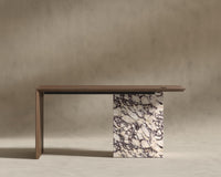 Gia Desk (Black Label) - 88" x 43", Viola Marble, Walnut Veneer