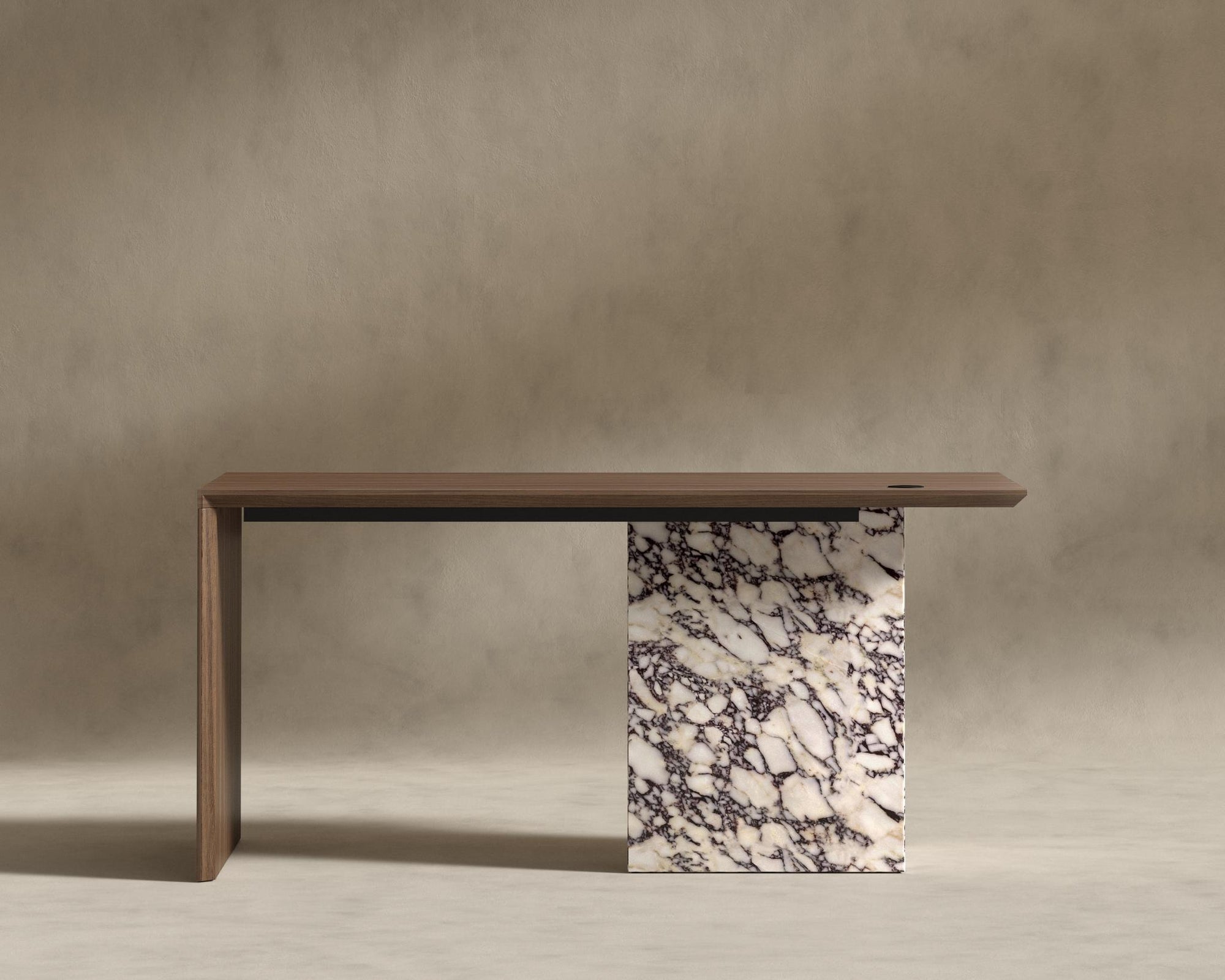 Gia Desk (Black Label) - 88" x 43", Viola Marble, Walnut Veneer