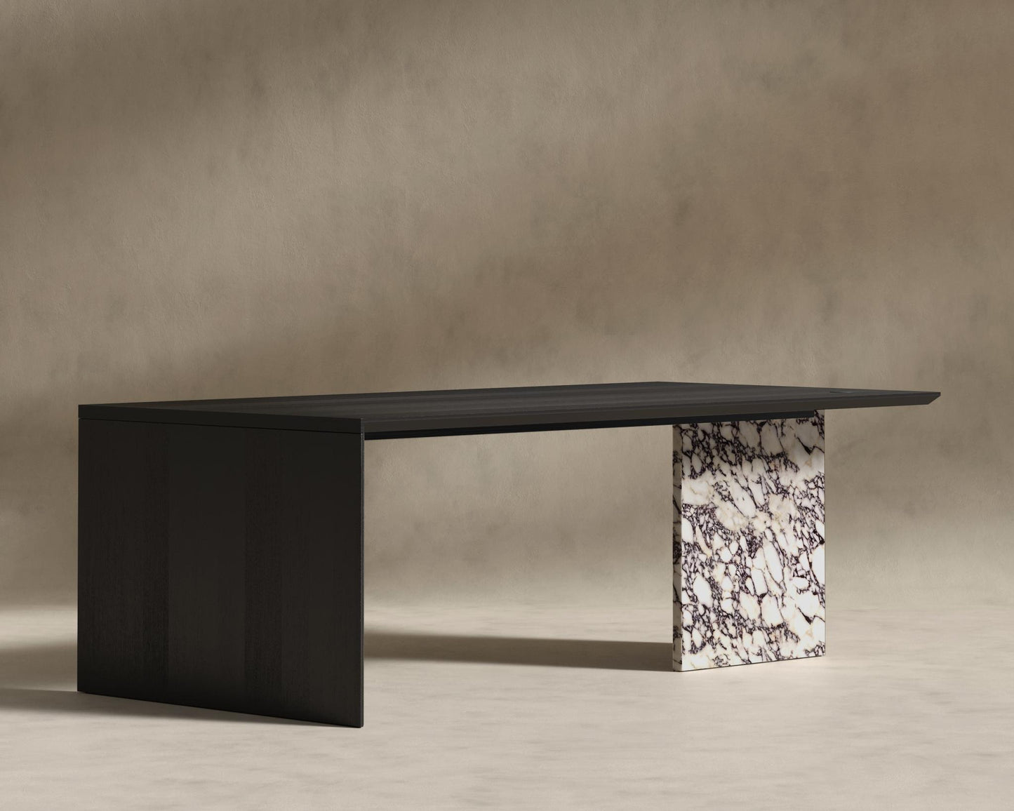 Gia Desk (Black Label) - 88" x 43", Viola Marble, Black Oak Veneer
