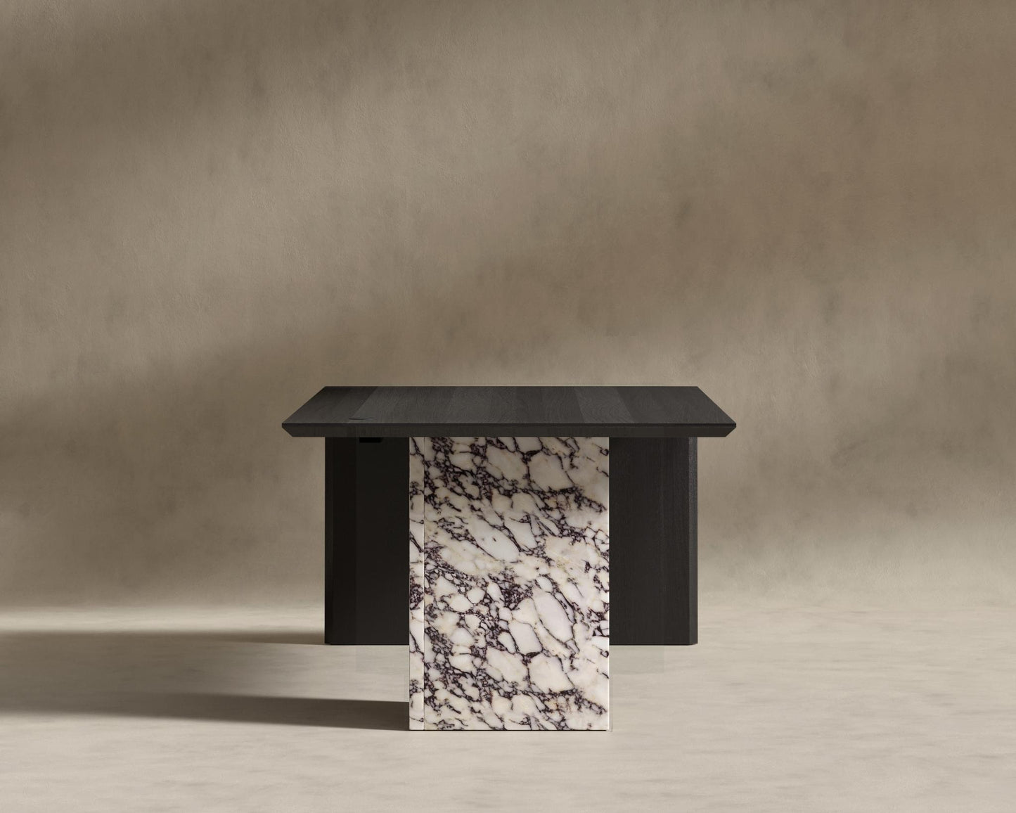 Gia Desk (Black Label) - 88" x 43", Viola Marble, Black Oak Veneer
