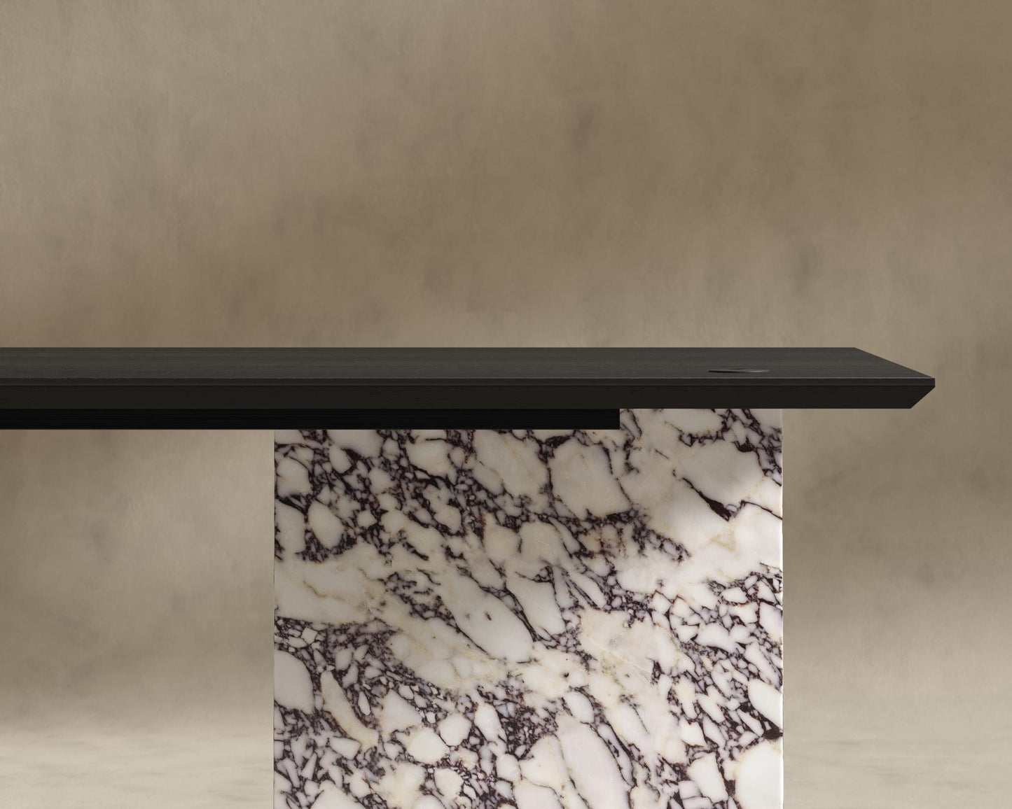 Gia Desk (Black Label) - 88" x 43", Viola Marble, Black Oak Veneer