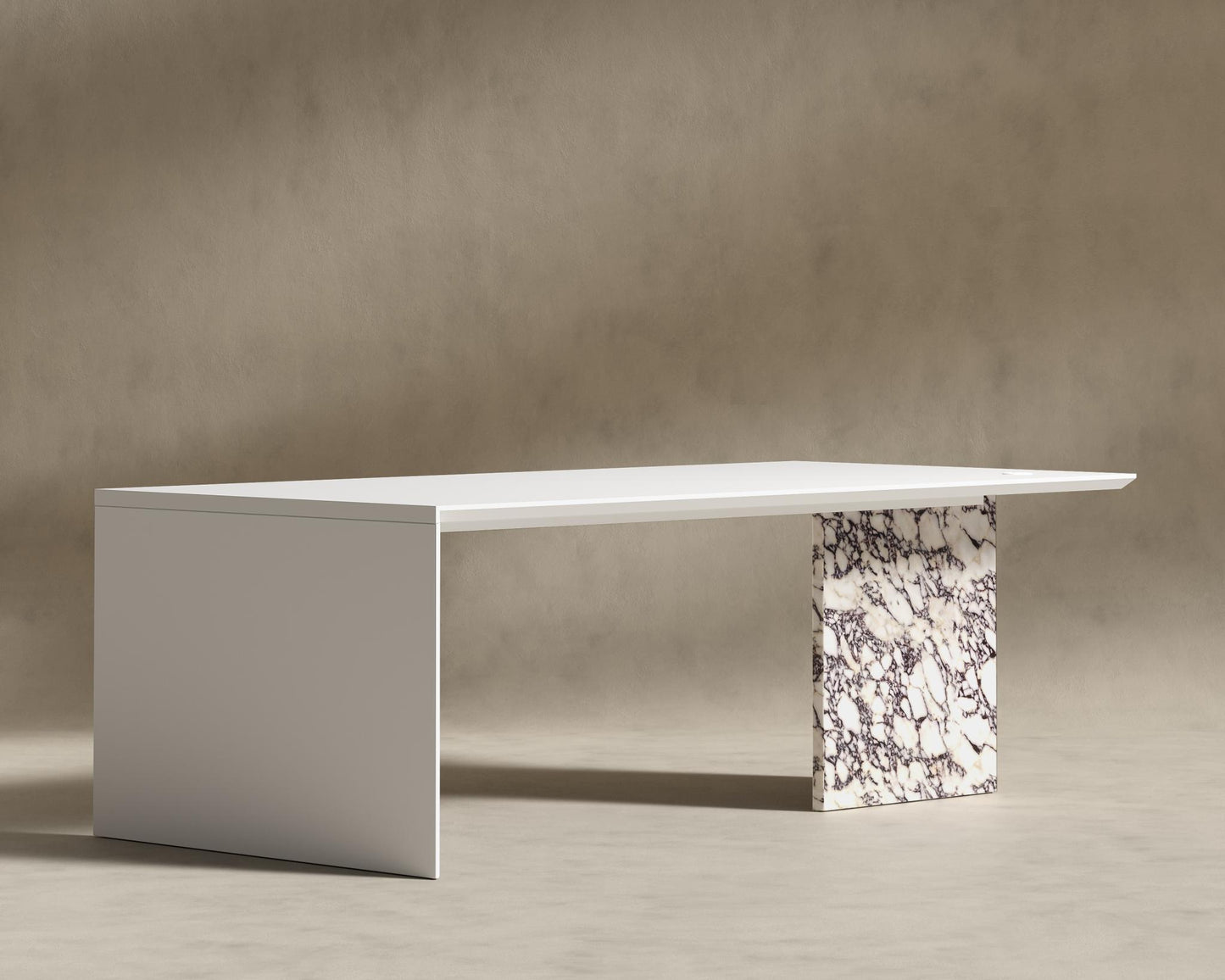 Gia Desk (Black Label) - 88" x 43", Viola Marble, Glossy White Lacquer